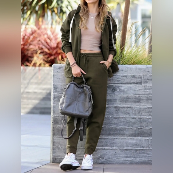 Pants - NEW! FABULOUS Dark Olive Fleece Zipper Hoodie Jacket & Jogger Pants 2PC …